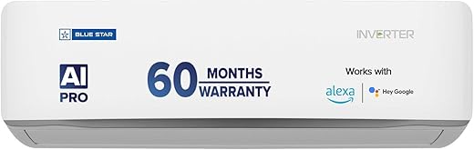 Blue Star 1.5 Ton 5 Star, 60 Months Warranty, Wi-Fi Smart Inverter Split AC (Copper, Convertible 5 in 1 Cooling, AI Pro, DigiQ Hepta Sensors, 4 Way Swing, IC518ZNURS, White)