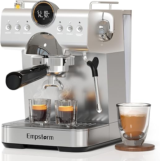 Espresso Machine with Milk Frother, Barista Coffee Machine, Cappuccino/Latte Maker, Espresso Coffee Machine for Home (20Bar Stainless Espresso Maker with Display)