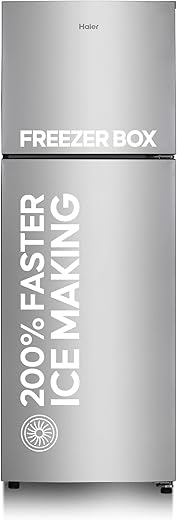 Haier 240L 2 Star Frost Free Top Mount Double Door Refrigerator|Cool Pad|200% Faster Ice Making in 49 Minutes (HEF-252EGS-P, Moon Silver)