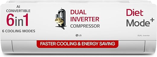 LG 1 Ton 4 Star DUAL Inverter Split AC (Copper, AI Convertible 6-in-1 with VIRAAT Mode, Faster Cooling & Energy Saving, 4 Way Swing, HD Filter with AntiVirus Protection, US-Q13JNYE, White)