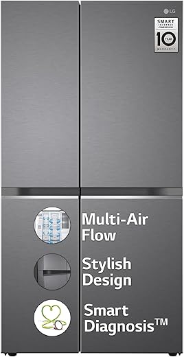 LG 655 L Frost-Free Smart Inverter Double Door Side-By-Side Refrigerator (GL-B257HDSY, Dazzle Steel, Express Freeze | Multi Air-Flow)