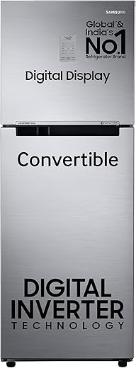 Samsung 236 L, 3 Star, Convertible, Digital Inverter with Display Frost Free Double Door Refrigerator (RT28C3733S8/HL, Silver, Elegant Inox)
