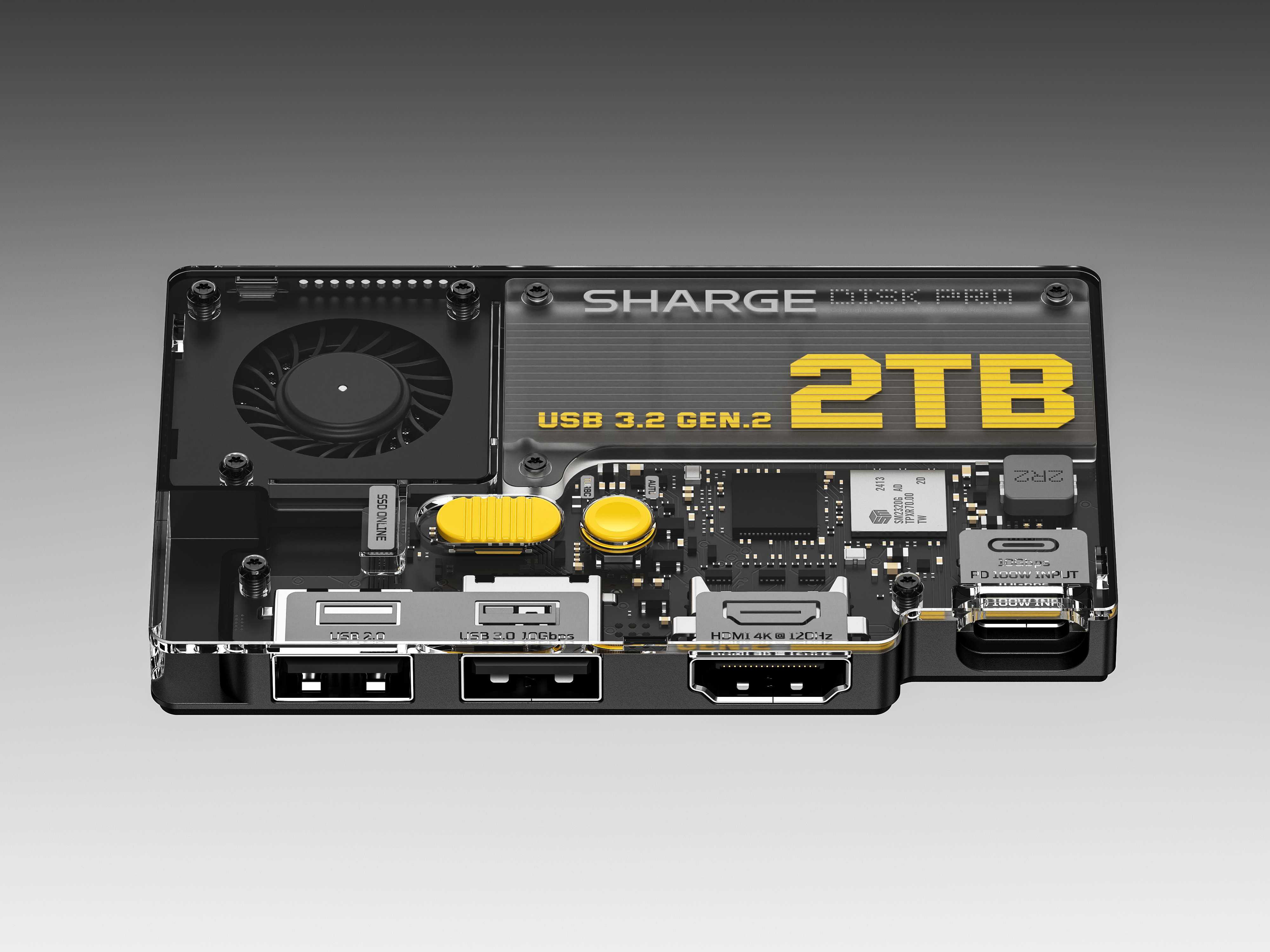 Disk Pro PSSD Hub – 1st Active Cooling SSD with 4-in-1 Ports 3 Portable SSD with Expansion Hub